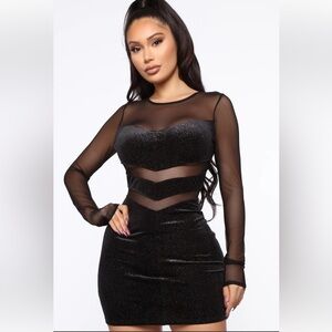 Fashion Nova Black Mesh & Velvet Multicolor Glitter Mini Dress Medium